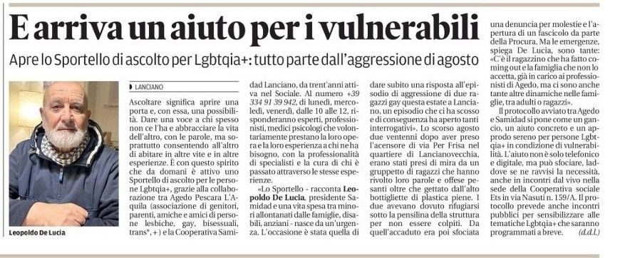 Un nuovo sportello di ascolto per persone vulnerabili: un sostegno concreto sul territorio